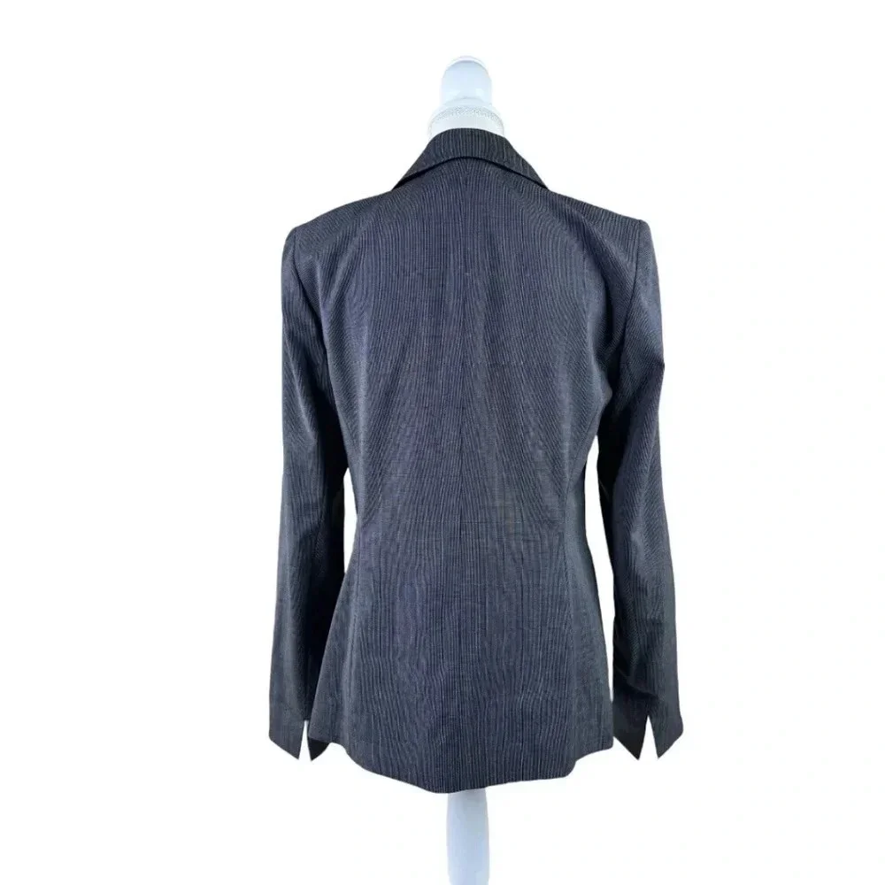 Lafayette 148 Gray Pinstriped Lined Wool Blend Blazer Jacket